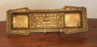 Antique Tiffany Studios Dore Bronze 11 1/8” Pen Tray Indian Pattern 1185