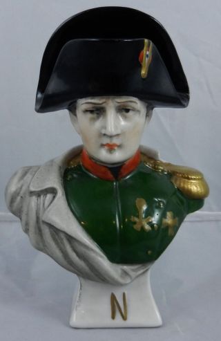 Big Antique German Porcelain Bust Of Emperor Napoleon Bonaparte Marked & Stamped