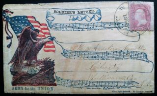 65 Civil War Patriotic - Rare Eagle On Rock W/flag & 3 Lines Of Musical Notes