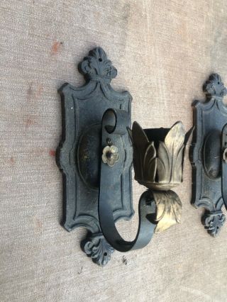 Vintage Antique Cast Iron Metal Wall Sconces Outdoor Light Fixture Bn5 2