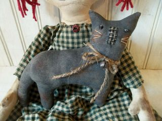Primitive Grungy Raggedy Ann Doll & Her Black Barn Cat 2