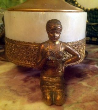 Orientalist/ Arabesque 20 ' s Gold Polychromed Brass & Alabaster Powder Jar/ Box 2