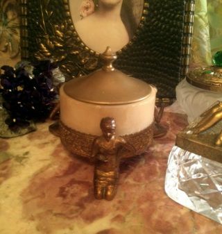 Orientalist/ Arabesque 20 ' s Gold Polychromed Brass & Alabaster Powder Jar/ Box 3