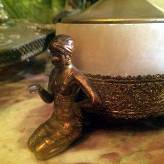 Orientalist/ Arabesque 20 ' s Gold Polychromed Brass & Alabaster Powder Jar/ Box 4