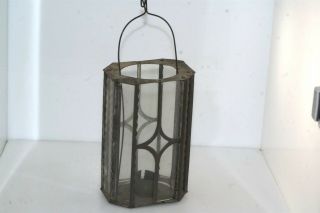 Antique Tin Ware Glass Panel Barn Lantern Candle Handmade Early Old
