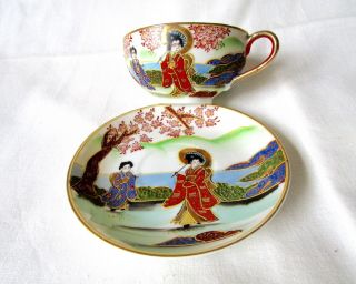 Antique Japanese Eggshell Porcelain Kutani Cup And Saucer