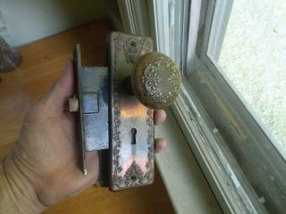 Antique Solid Brass Decorated Door Knobs & Brass Plates & Lock