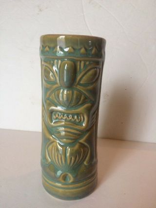 Ornate Vintage Tiki Mug Cup Olive Jade Green 7” Tall Maui