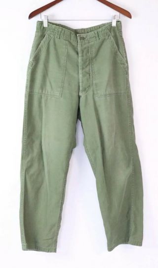 Vtg Vietnam Era Og - 107 Us Army Fatigue Military Pants Trousers Sz 30 1967