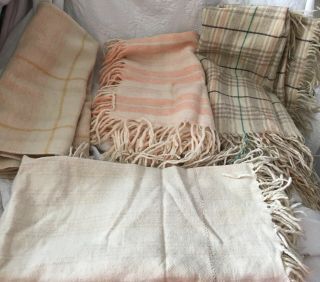 4 Antique Vintage Traditional Carmarthen Welsh Wool Baby Blankets Shawls Cwtch