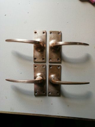 2 X Pairs Of Brass/bronze Lovely Old Lever Door Handles