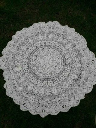 Vintage Maltese Lace Tablecloth White Circular 32 " Diameter