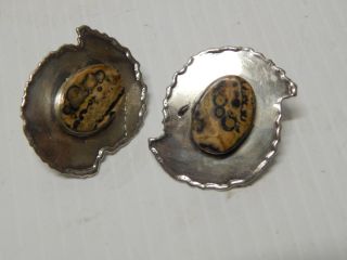 FOSSIL AMMONITE ANTIQUE VINTAGE MEXICAN STERLING SILVER EARRINGS MEXICO 2