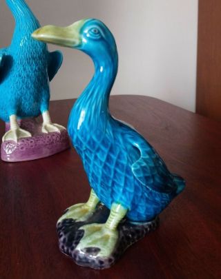 Old Chinese Turquoise Glazed Porcelain Duck Signed