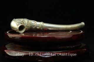 chinese old coper - plating silver hand engraving tobacco pipe a02 3