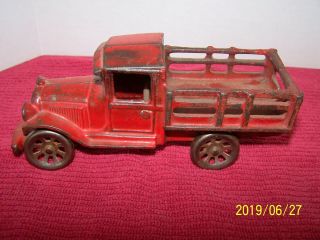Vintage Arcade 230 - R Cast Iron Model - T Stake Truck Red 6 3/4 "
