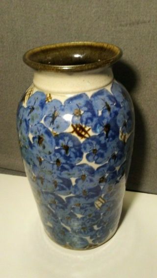 Vintage Signed 11 " Glazed Ceramic Stoneware Crock Pot Asian Vase Wilson Cobalt