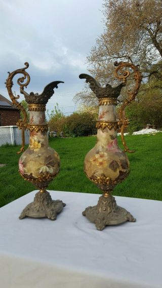 Victorian Style Bronze Ewers With Charubs