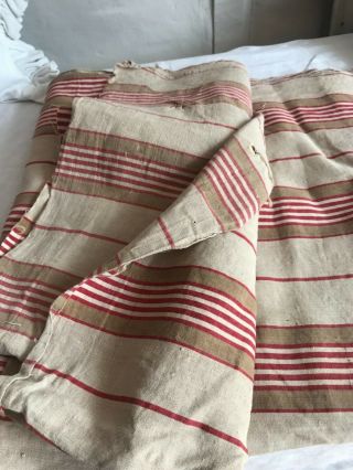 Antique French Linen Fabric Vintage Red Ticking French Decor 94 " X 33 " Projects