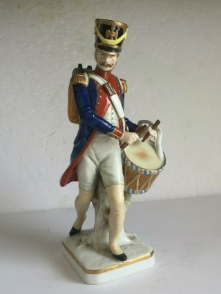 Antique Dresden Sitzendorf Porcelain Military Soldier Drummer Figurine 10 " Tall