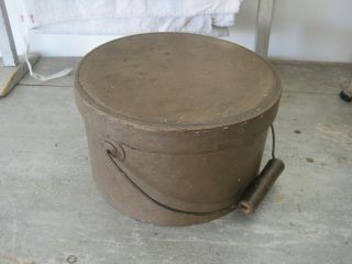 19th Century Primitive Old Brown Paint Wood Bail Handled Pantry Box American 2