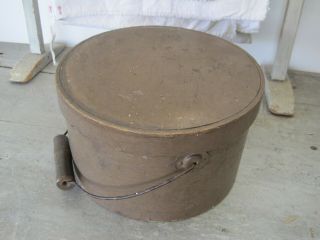 19th Century Primitive Old Brown Paint Wood Bail Handled Pantry Box American 3