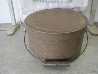 19th Century Primitive Old Brown Paint Wood Bail Handled Pantry Box American 4
