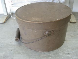 19th Century Primitive Old Brown Paint Wood Bail Handled Pantry Box American 5