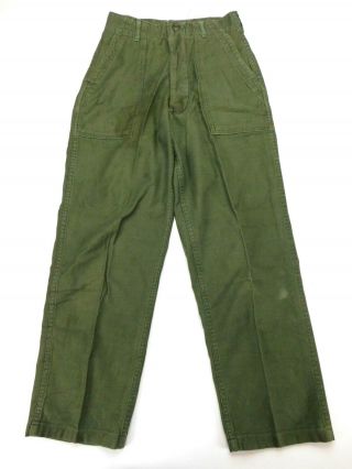 Vietnam Us Military Od Green Cotton Sateen Og - 107 Utility Trousers Pants 28 X 29