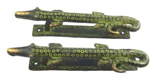 Green Crocodile Antique Vintage Finish Handmade Brass Door Pull Handle Knobs