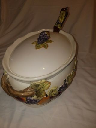 Tureen & lid w/ladle sonoma villa by home interior hand painted fruit 3d 3