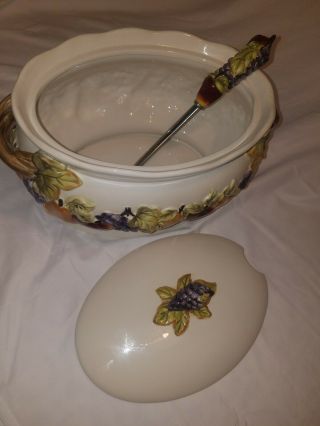 Tureen & lid w/ladle sonoma villa by home interior hand painted fruit 3d 5