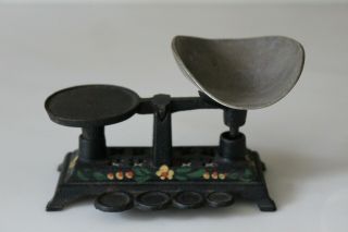 Vintage Small Miniature Black Cast Iron Balance Scale Hand Painted