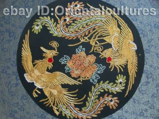 Chinese 100 Hand Embroidered Silk Suzhou Embroidery: Golden Double Phenix