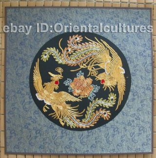 Chinese 100 hand embroidered silk suzhou embroidery: golden Double phenix 2