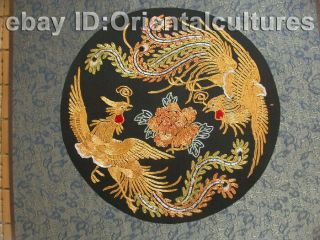 Chinese 100 hand embroidered silk suzhou embroidery: golden Double phenix 3