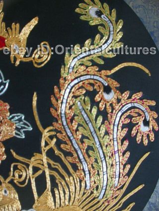 Chinese 100 hand embroidered silk suzhou embroidery: golden Double phenix 5