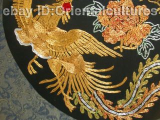 Chinese 100 hand embroidered silk suzhou embroidery: golden Double phenix 8