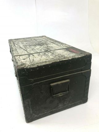 Vintage WOOD FOOT LOCKER w Tray military US army trunk chest Green storage wwii 3