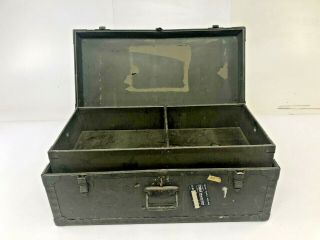 Vintage WOOD FOOT LOCKER w Tray military US army trunk chest Green storage wwii 8