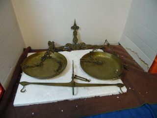 Brass? Metal Decorative Hanging Balance Scales 2 Tops 2 Dishes