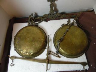 Brass? Metal Decorative Hanging Balance Scales 2 Tops 2 dishes 4