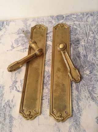 Pair Vintage French Door Handles & Finger Plates - Salvaged / Reclaimed (3549)