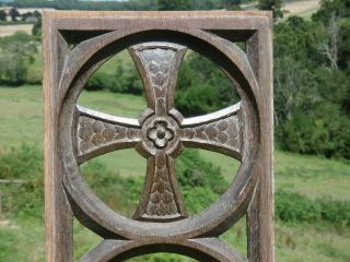 19thc Gothic Oak Carved Church Panel With Celtic Cross C.  1850