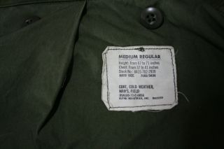 Vintage 1973 Alpha Industries Vietnam War Era M65 Military Jacket Mens Size Med 8