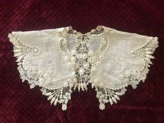 18th Guipure - Bobbin Lace & Hand Embroidery On Linon Collar 41 " By 6 1/2