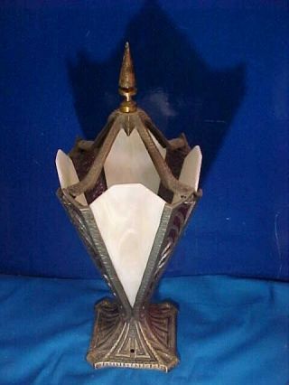1920s Art Deco Era Slag Glass Geometric Style Newel Post Accent Lamp