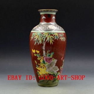 Chinese Famille Rose Porcelain Hand - Painting Bamboo Vase W Qing Yongzheng Mark
