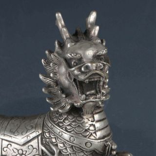 Exquisite Tibetan Silver Unicorn Statue 2
