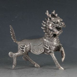 Exquisite Tibetan Silver Unicorn Statue 3